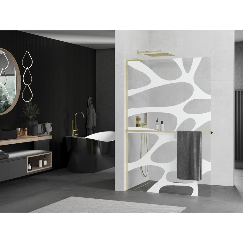 Mexen Kioto+ L dušisein riiuliga Walk-in 120 x 200 cm, valge laine, kuldne - 800-120-123-50-97