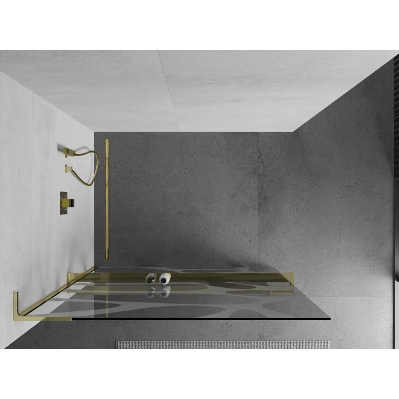Mexen Kioto+ L dušisein riiuliga Walk-in 120 x 200 cm, valge laine, kuldne - 800-120-123-50-97