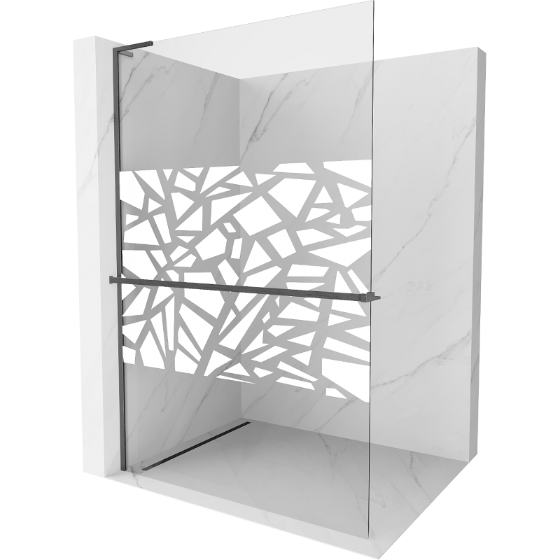 Mexen Kioto+ L shower screen with shelf Walk-in 100 x 200 cm, white pattern, brushed gun gray - 800-100-123-66-85