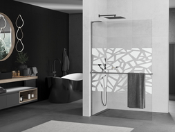 Mexen Kioto+ L Duschwand mit Ablage Walk-in 100 x 200 cm, weißes Muster, gun gray gebürstet - 800-100-123-66-85