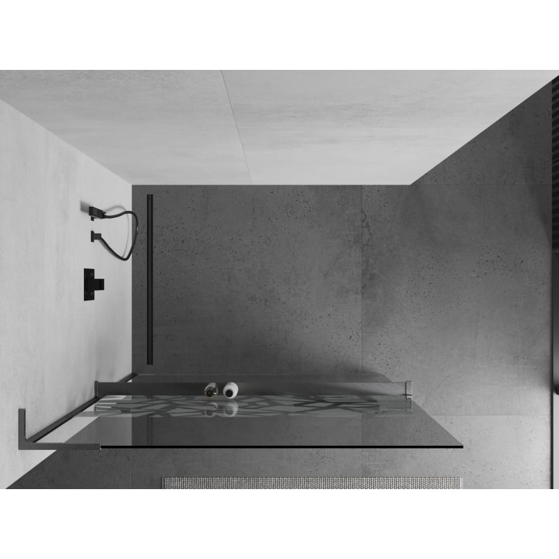 Mexen Kioto+ L dušisein riiuliga Walk-in 80 x 200 cm, valge muster, gun gray harjatud - 800-080-123-66-85