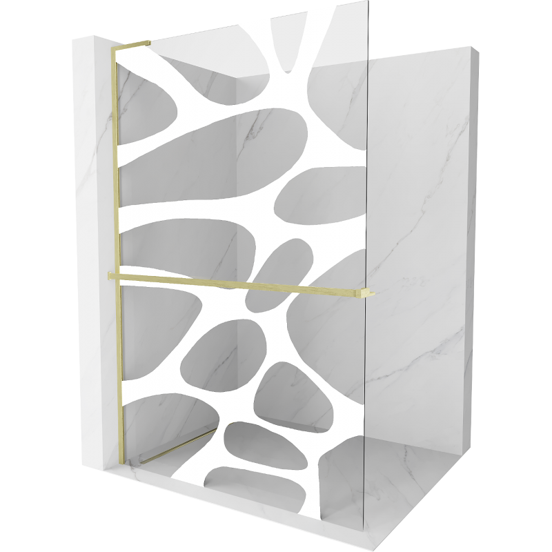 Mexen Kioto+ L Duschwand mit Regal Walk-in 90 x 200 cm, weiße Welle, gebürstetes Gold - 800-090-123-55-97