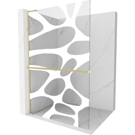 Mexen Kioto+ L Duschwand mit Regal Walk-in 90 x 200 cm, weiße Welle, gebürstetes Gold - 800-090-123-55-97