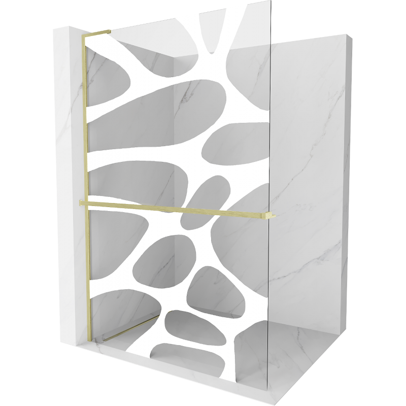 Mexen Kioto+ L ścianka prysznicowa z półką Walk-in 100 x 200 cm, biała fala, złota szczotkowana - 800-100-123-55-97