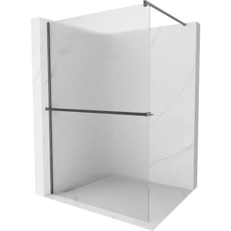 Mexen Kioto+ Walk-in shower wall with shelf 80 x 200 cm, stripes, brushed gun gray - 800-080-121-66-09
