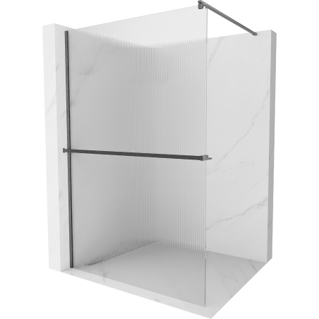 Mexen Kioto+ Walk-in shower wall with shelf 130 x 200 cm, stripes, brushed gun gray - 800-130-121-66-09