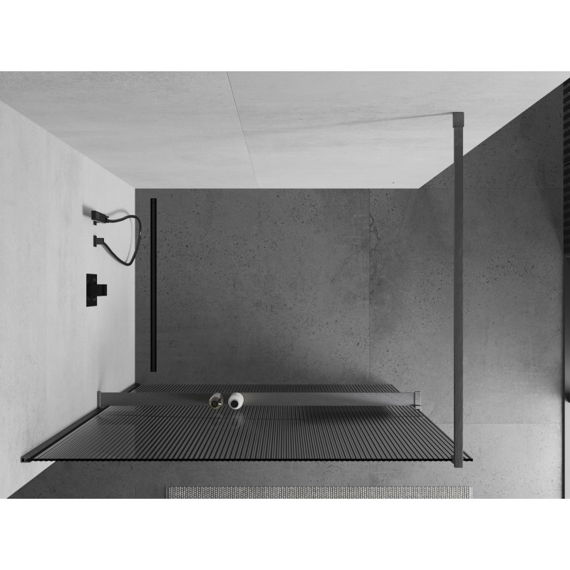 Mexen Kioto+ Staklena tuš stijenka s policom Walk-in 130 x 200 cm, prugice, gun gray četkana - 800-130-121-66-09