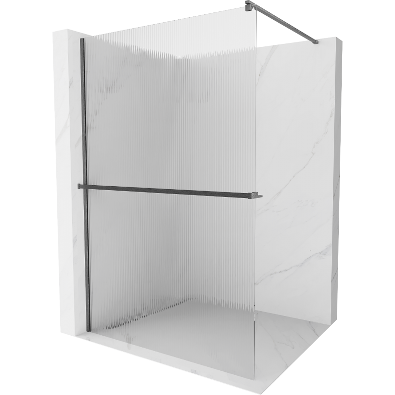 Mexen Kioto+ parete doccia con mensola Walk-in 140 x 200 cm, righe, grigio canna di fucile spazzolato - 800-140-121-66-09