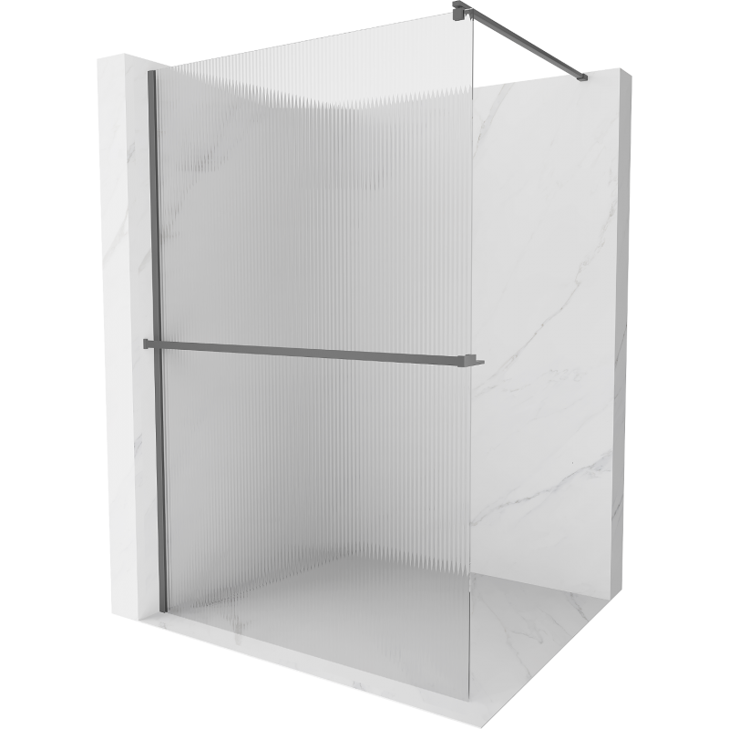 Mexen Kioto+ paroi de douche avec étagère Walk-in 70 x 200 cm, rayures, gun metal - 800-070-121-95-09