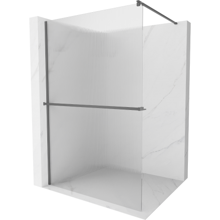 Mexen Kioto+ Duschwand mit Regal Walk-in 100 x 200 cm, Streifen, Gun Metal - 800-100-121-95-09