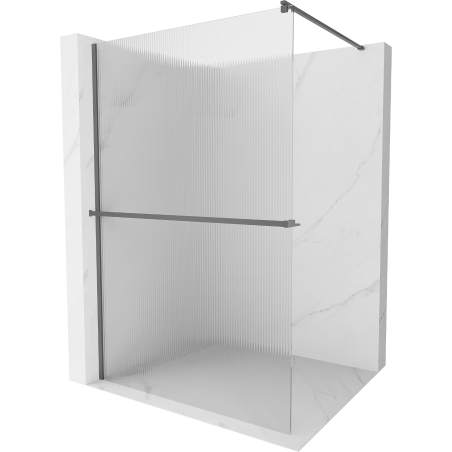 Mexen Kioto+ paroi de douche avec étagère Walk-in 120 x 200 cm, rainures, métal arme - 800-120-121-95-09