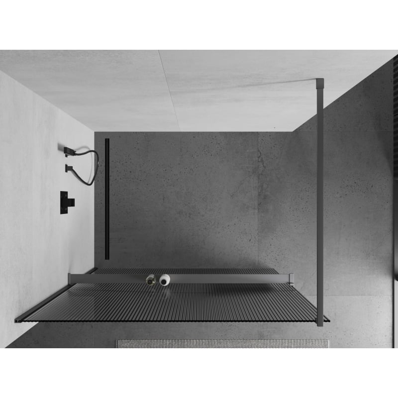 Mexen Kioto+ dušisein riiuliga Walk-in 130 x 200 cm, triibuline, gun metal - 800-130-121-95-09