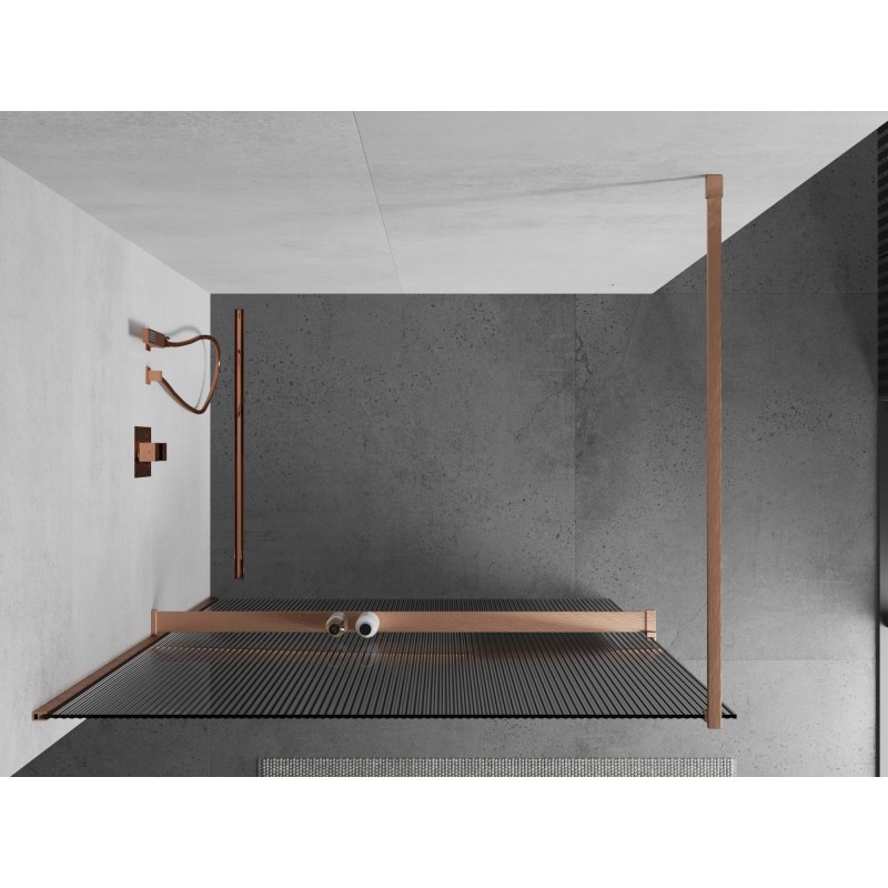 Mexen Kioto+ ścianka prysznicowa z półką Walk-in 70 x 200 cm, prążki, miedź szczotkowana - 800-070-121-65-09