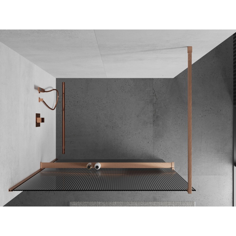 Mexen Kioto+ dušisein riiuliga Walk-in 80 x 200 cm, triibuline, harjatud vask - 800-080-121-65-09