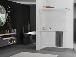 Mexen Kioto+ staklena tuš stijena s policom Walk-in 100 x 200 cm, pruge, brušeni bakar - 800-100-121-65-09