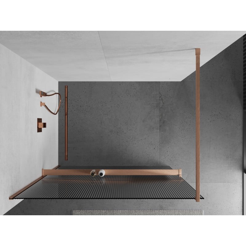Mexen Kioto+ parete doccia con mensola Walk-in 100 x 200 cm, righe, rame spazzolato - 800-100-121-65-09