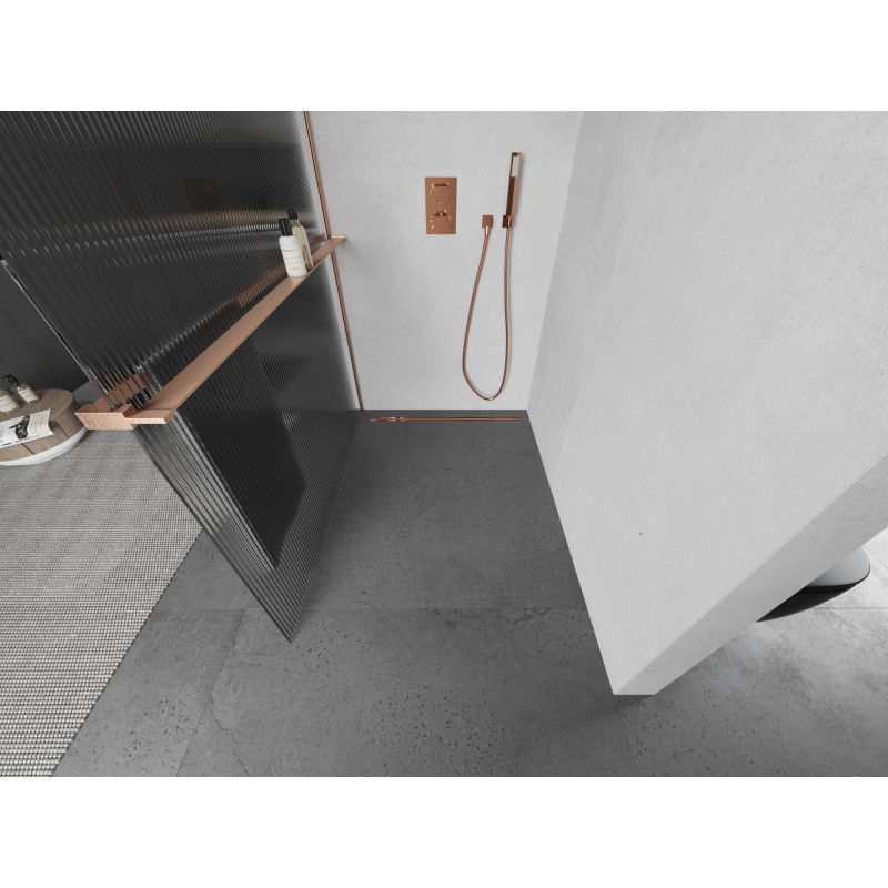 Mexen Kioto+ parete doccia con ripiano Walk-in 130 x 200 cm, righe, rame spazzolato - 800-130-121-65-09