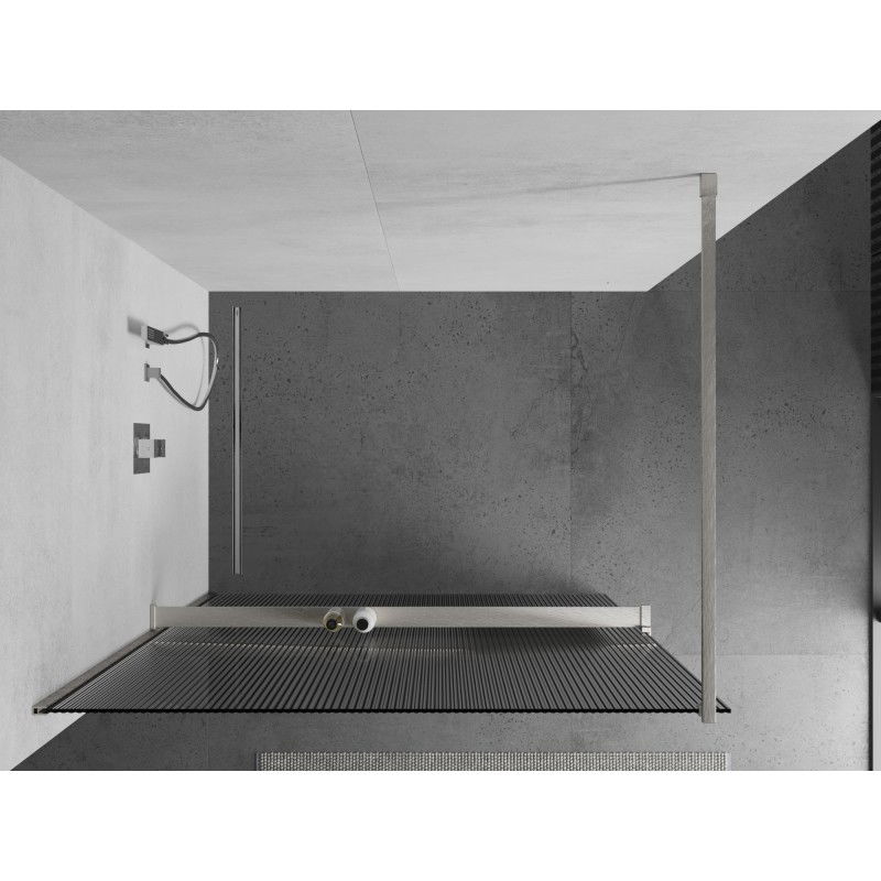 Mexen Kioto+ διαχωριστικό ντους με ράφι Walk-in 80 x 200 cm, ραβδώσεις, βουρτσισμένο