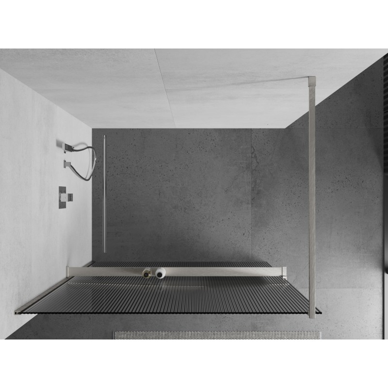 Mexen Kioto+ ścianka prysznicowa z półką Walk-in 80 x 200 cm, prążki, nikiel szczotkowany - 800-080-121-97-09