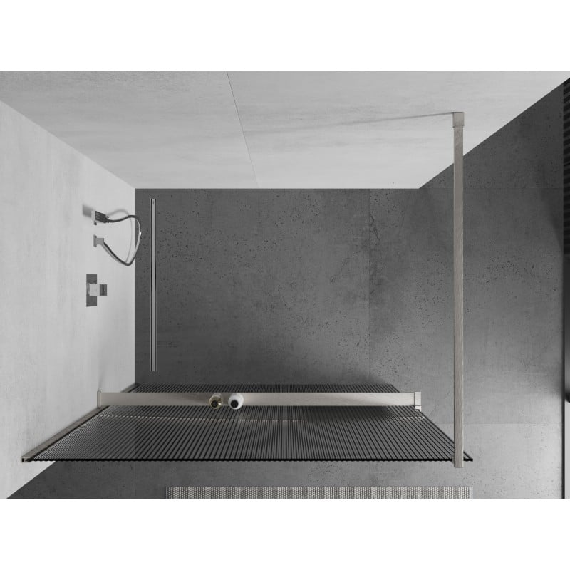 Mexen Kioto+ ścianka prysznicowa z półką Walk-in 90 x 200 cm, prążki, nikiel szczotkowany - 800-090-121-97-09