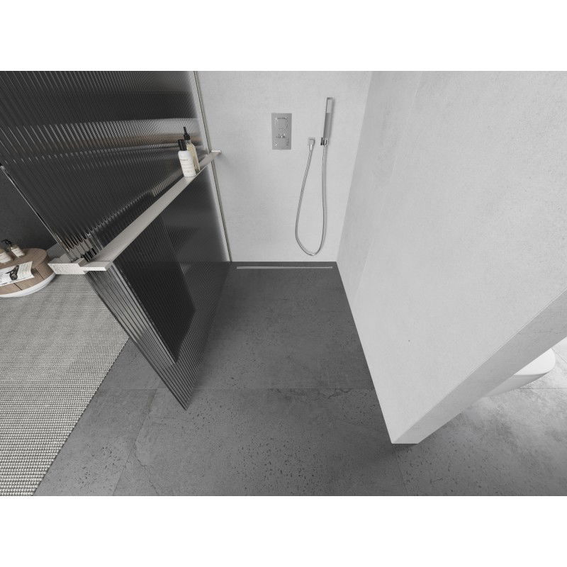 Mexen Kioto+ tuš pregradna stena s polico Walk-in 100 x 200 cm, črte, brušen nikel - 800-100-121-97-09