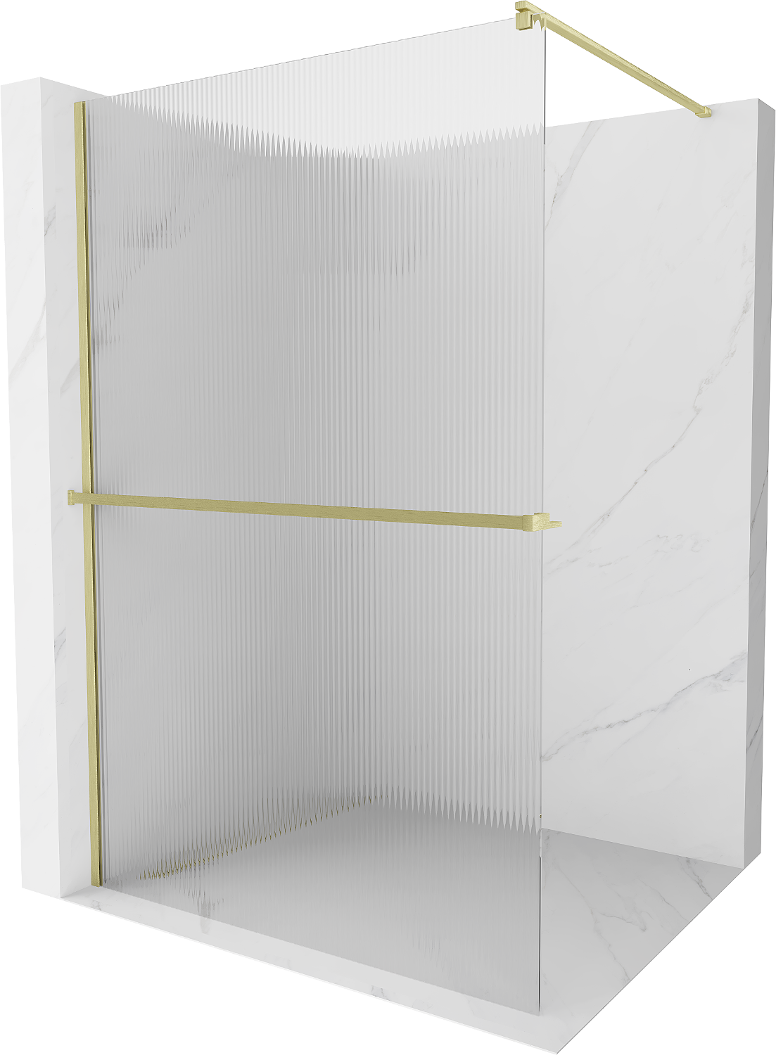 Mexen Kioto+ ścianka prysznicowa z półką Walk-in 70 x 200 cm, prążki, złota szczotkowana - 800-070-121-55-09