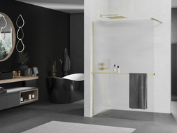 Mexen Kioto+ stijena za tuširanje s policom Walk-in 100 x 200 cm, pruge, zlatna brušena - 800-100-121-55-09