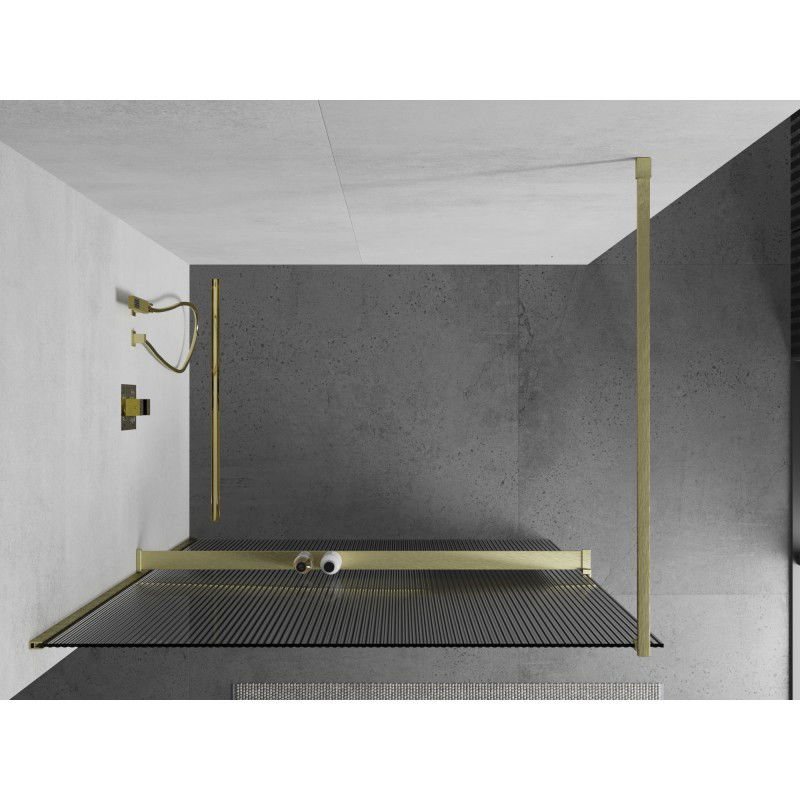 Mexen Kioto+ Duschwand mit Ablage Walk-in 100 x 200 cm, Streifen, gebürstetes Gold - 800-100-121-55-09