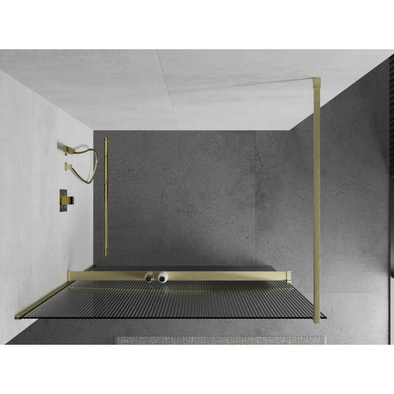 Mexen Kioto+ shower panel with Walk-in shelf 100 x 200 cm, stripes, brushed gold - 800-100-121-55-09