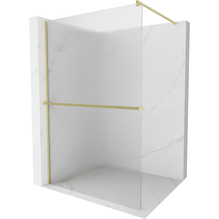 Mexen Kioto+ paroi de douche avec étagère Walk-in 110 x 200 cm, stries, or brossé - 800-110-121-55-09