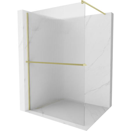 Mexen Kioto+ shower wall with Walk-in shelf 110 x 200 cm, stripes, brushed gold - 800-110-121-55-09