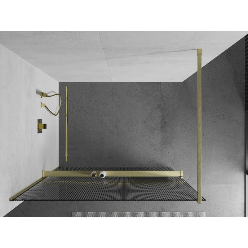 Mexen Kioto+ dušisein riiuliga Walk-in 120 x 200 cm, triibuline, kuldne harjatud - 800-120-121-55-09