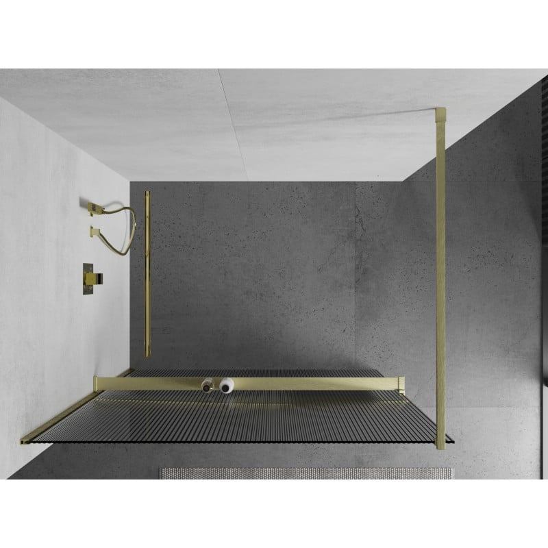 Mexen Kioto+ shower wall with shelf Walk-in 120 x 200 cm, stripes, brushed gold - 800-120-121-55-09