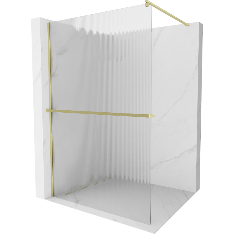 Mexen Kioto+ parete doccia con mensola Walk-in 140 x 200 cm, bande, oro spazzolato - 800-140-121-55-09