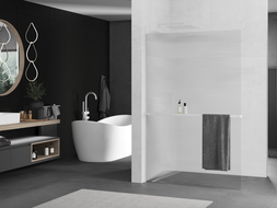 Mexen Kioto+ L Γυάλινο χώρισμα ντους με ράφι Walk-in 100 x 200 cm, με ρίγες, λευκό