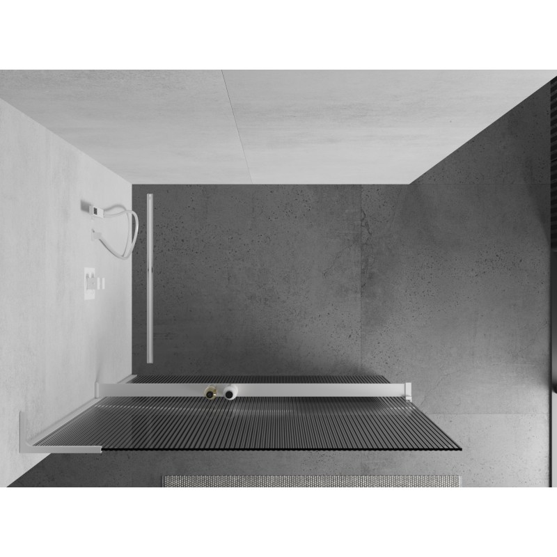 Mexen Kioto+ L παραβάν ντους με ράφι Walk-in 110 x 200 cm, ραβδωτό, λευκό - 800-110-123-20-09