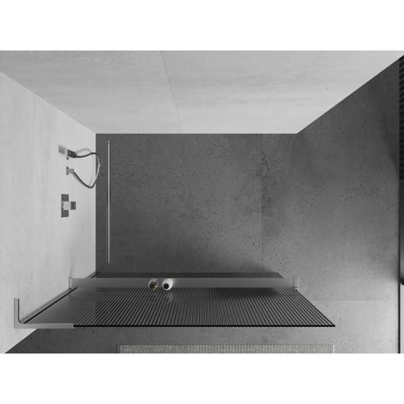 Mexen Kioto+ L ścianka prysznicowa z półką Walk-in 100 x 200 cm, prążki, chrom - 800-100-123-01-09