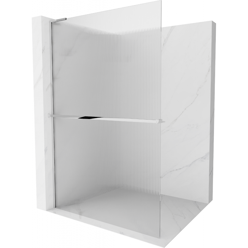 Mexen Kioto+ L douchewand met plank Walk-in 120 x 200 cm, streepjes, chroom - 800-120-123-01-09