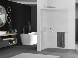 Mexen Kioto+ L douchewand met plank Walk-in 120 x 200 cm, streepjes, chroom - 800-120-123-01-09