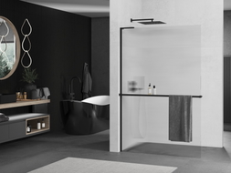 Mexen Kioto+ L zidni paravan za tuš s policom Walk-in 120 x 200 cm, pruge, crna - 800-120-123-70-09