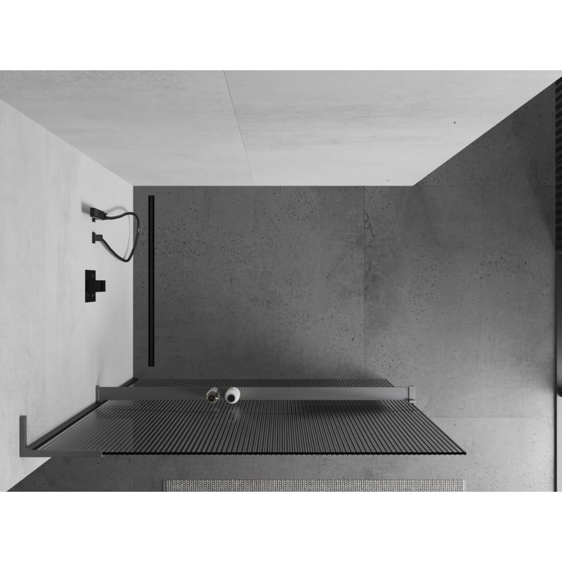 Mexen Kioto+ L dušisein riiuliga Walk-in 90 x 200 cm, triibud, gun metalli värv - 800-090-123-95-09