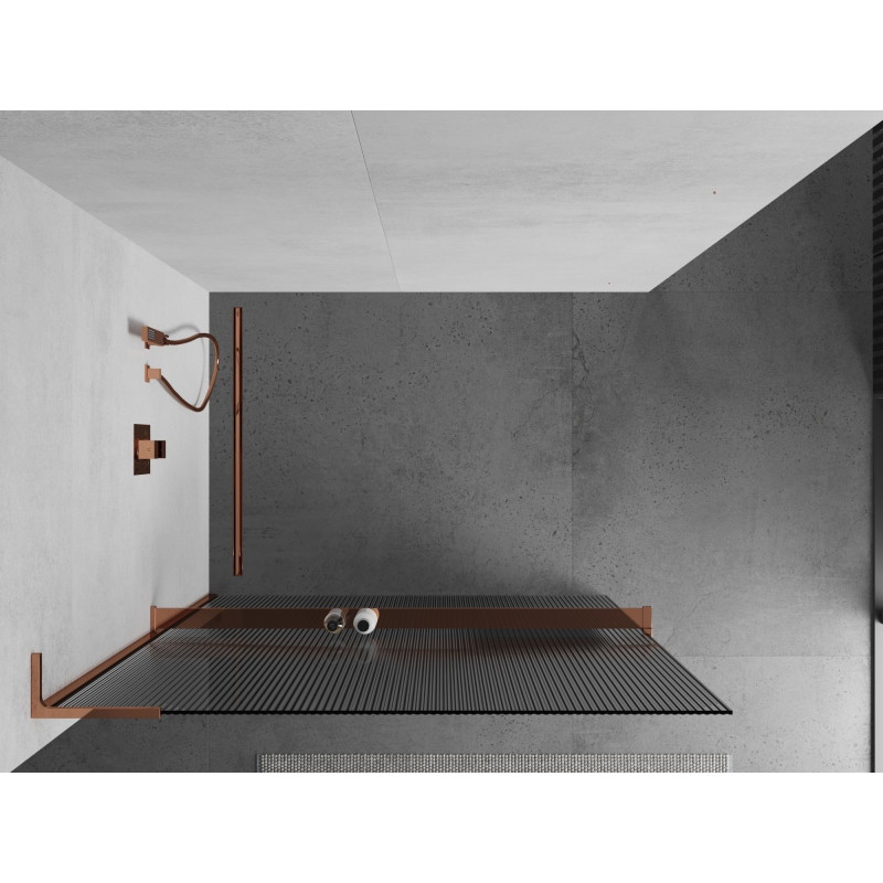 Mexen Kioto+ L duššisein koos riiuliga Walk-in 120 x 200 cm, triibuline, roosa kuld - 800-120-123-60-09