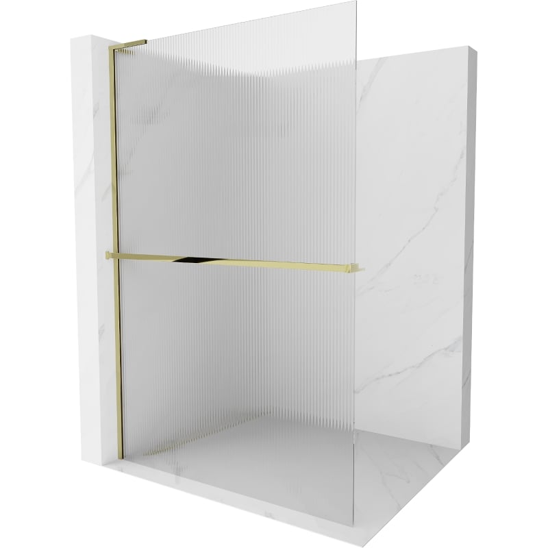 Mexen Kioto+ L zidni tuš panel s policom Walk-in 100 x 200 cm, pruge, zlatna - 800-100-123-50-09