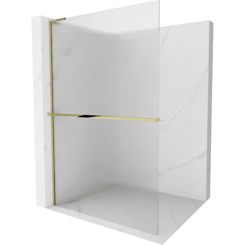 Mexen Kioto+ L panel de ducha con estante Walk-in 120 x 200 cm, rayas, dorado - 800-120-123-50-09