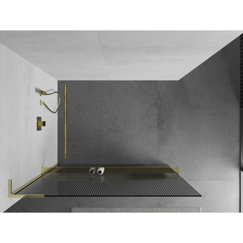 Mexen Kioto+ L dušisein riiuliga Walk-in 120 x 200 cm, triibuline, kuldne - 800-120-123-50-09