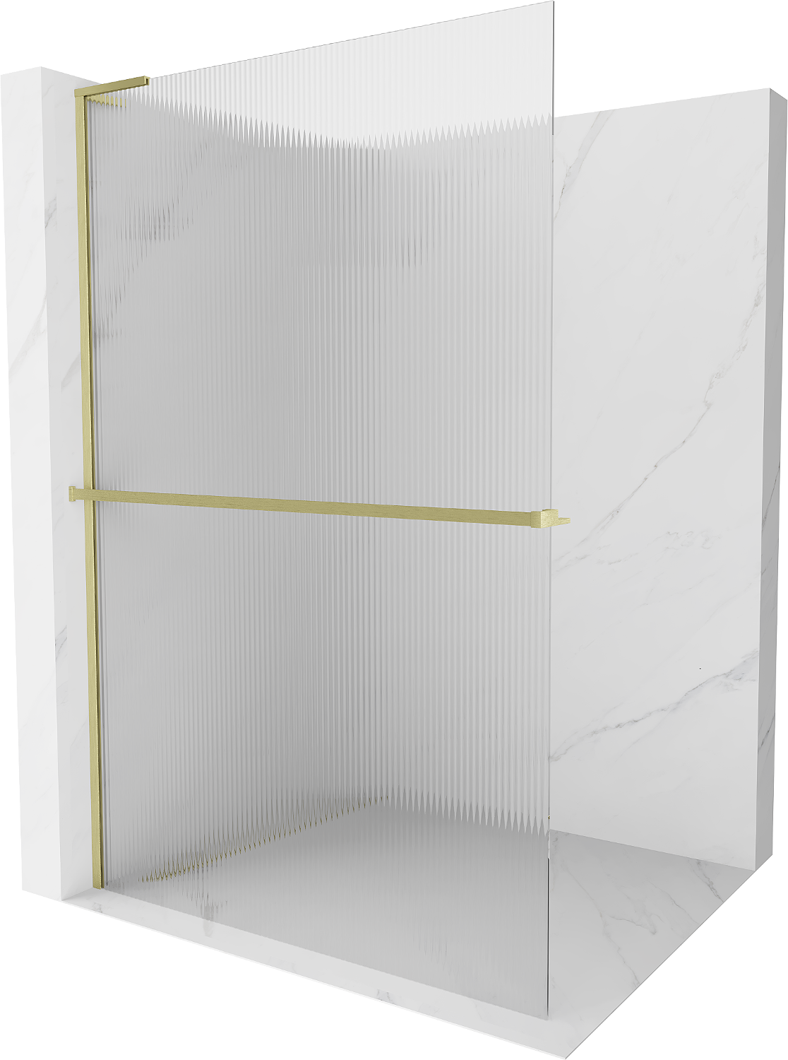 Mexen Kioto+ L ścianka prysznicowa z półką Walk-in 70 x 200 cm, prążki, złota szczotkowana - 800-070-123-55-09