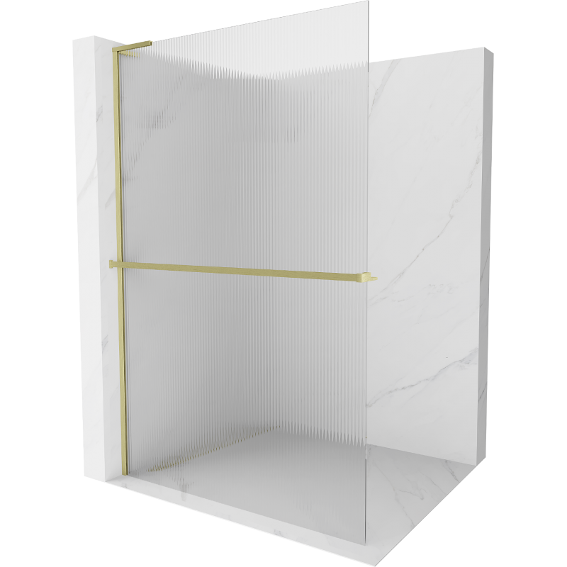 Mexen Kioto+ L Duschwand mit Ablage Walk-in 100 x 200 cm, klar, gebürstetes Gold - 800-100-123-55-09