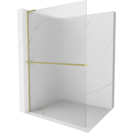 Mexen Kioto+ L Shower Wall with Walk-in Shelf 100 x 200 cm, Stripes, Brushed Gold - 800-100-123-55-09