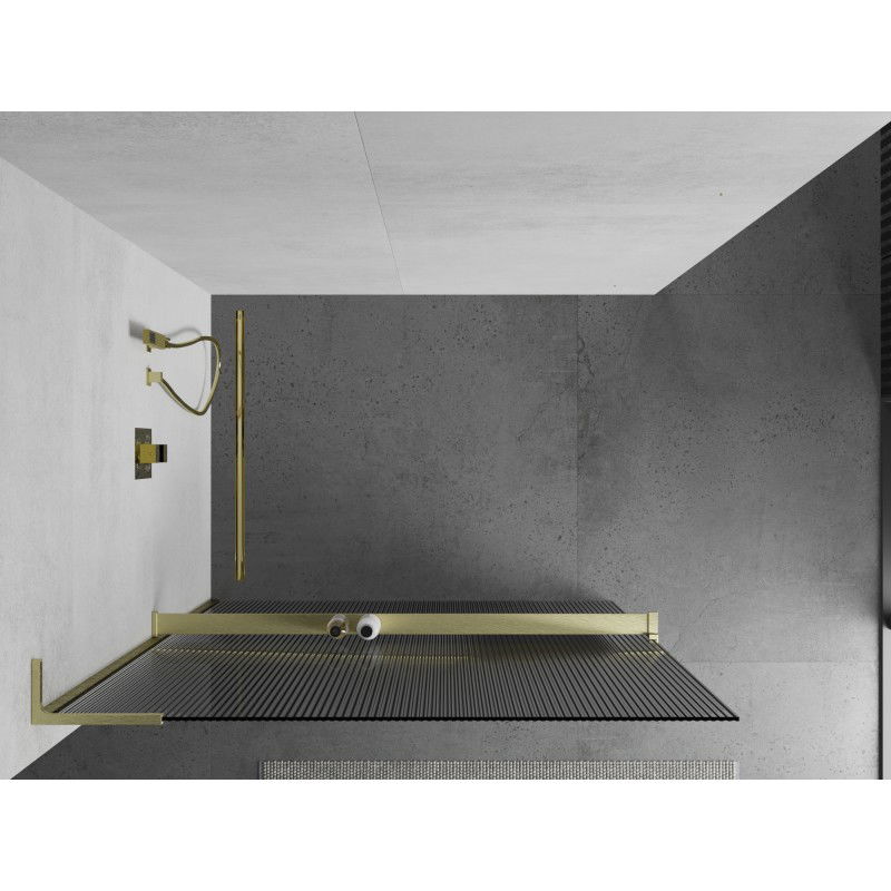 Mexen Kioto+ L parete doccia con mensola Walk-in 110 x 200 cm, righe, oro satinato - 800-110-123-55-09