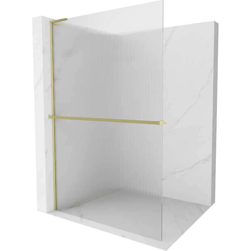 Mexen Kioto+ L paroi de douche avec étagère Walk-in 120 x 200 cm, rayures, or brossé - 800-120-123-55-09